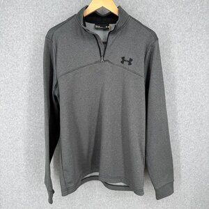 Under Armour Mens Loose Fit Quarter Zip Top Size M Gray Fleece Lined Warm Layer